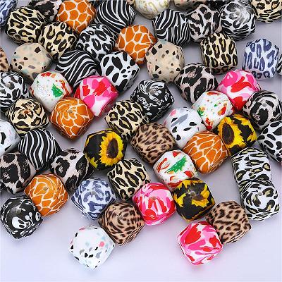 Colorful Pattern Printed Silicone Focal Beads SI-JX0022A-16-1