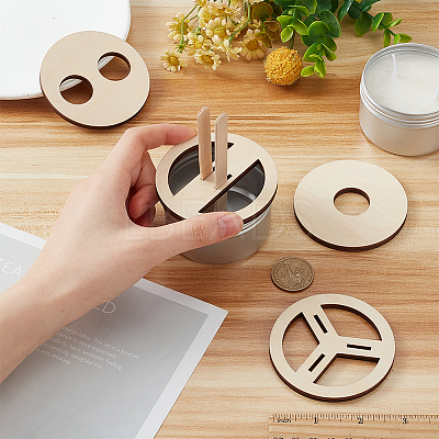 2 Sets Plywood Candle Wick Holders WOOD-BC0001-24B-1