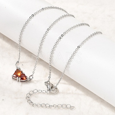 Brass Pave Cubic Zirconia Rectangle and Heart Pendant Cable Chain Necklaces KK-CBAB173-04P-06-1