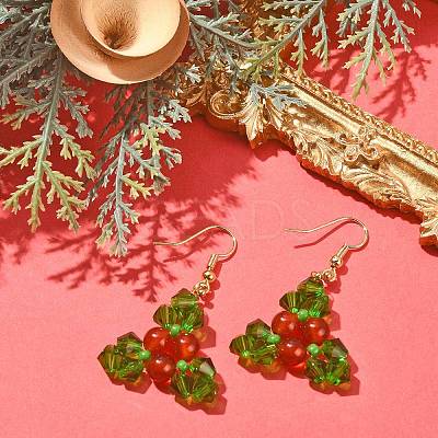 Natural Carnelian Holly Leaf Dangle Earrings EJEW-TA00245-1
