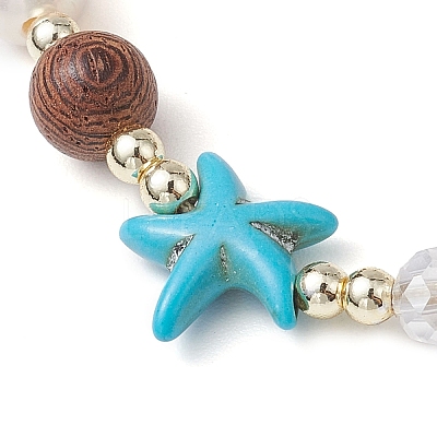 Adjustable Dyed Synthetic Turquoise & Coconut & Wood & Pearl Braided Bead Bracelets BJEW-JB10721-02-1