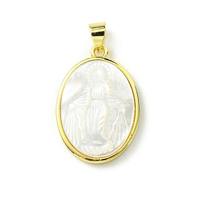 Rack Plating Brass Pave Natural Shell Pendants KK-A204-01C-02G-1