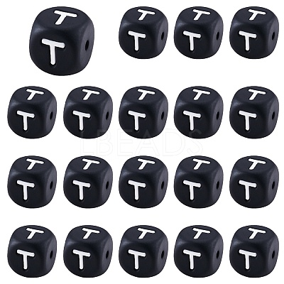 20Pcs Black Cube Letter Silicone Beads 12x12x12mm Square Dice Alphabet Beads with 2mm Hole Spacer Loose Letter Beads for Bracelet Necklace Jewelry Making JX433T-1