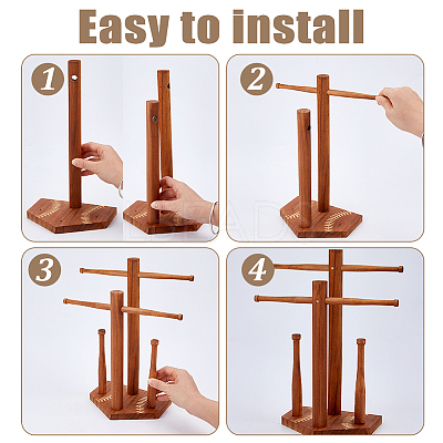 Baseball Wooden Jewelry Ring Display Tower Stands ODIS-WH0086-223A-1