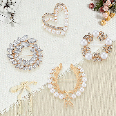 4Pcs 4 Styles Alloy Rhinestone Brooches for Clothes JEWB-CN0001-06-1