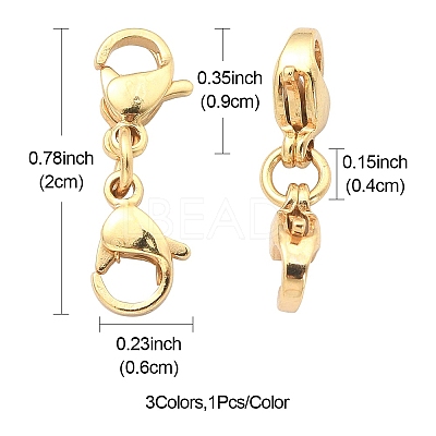 3Pcs 3 Colors 304 Stainless Steel Double Lobster Claw Clasps STAS-YW0001-52B-1