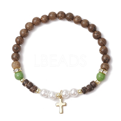 3Pcs 3 Colors 304 Stainless Steel Cross Charm Bracelets BJEW-JB11561-1