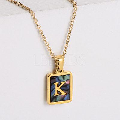304 Stainless Steel Pave Natural Paua Shell Rectangle Initial Pendant Necklaces for Women FS-WG38E89-11-1