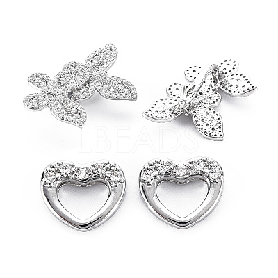 Brass Micro Pave Clear Cubic Zirconia Clasps KK-S356-503-NF-1
