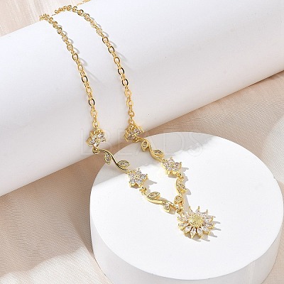 Brass Pave Cubic Zirconia Flower Pendant Necklaces NJEW-C121-04C-G-1