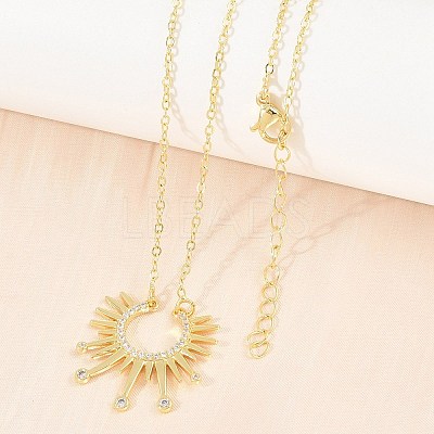 Brass Micro Pave Clear Cubic Zirconia Sun Pendant Necklaces KK-CBA4547-09G-1