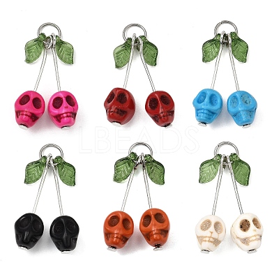 6Pcs 6 Colors Dyed Synthetic Turquoise Skull Cherry Pendants PALLOY-JF04110-1