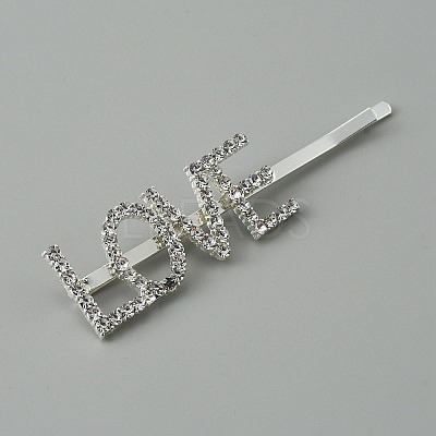 Word LOVE Alloy Rhinestone Hair Bobby Pins FIND-WH0152-34B-S-1