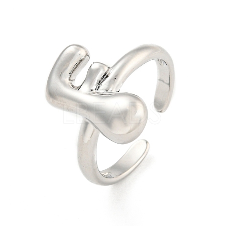 Brass Letter Open Cuff Rings for Women RJEW-G313-01F-P-1