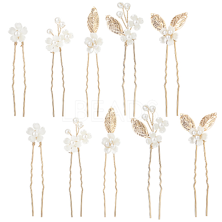Alloy with Plastic Beads Hair Sticks for Women Girls OHAR-WH20010-08G-1