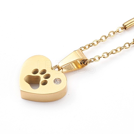 304 Stainless Steel Heart with Dog Paw Print Pendant Necklaces NJEW-JN03351-05-1