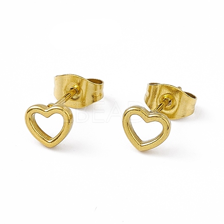 PVD Vacuum Plating 304 Stainless Steel Tiny Hollow Out Heart Stud Earrings for Women EJEW-P212-06G-1