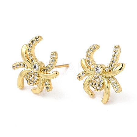 Rack Plating Brass Spider Stud Earrings with Cubic Zirconia EJEW-D061-58G-1