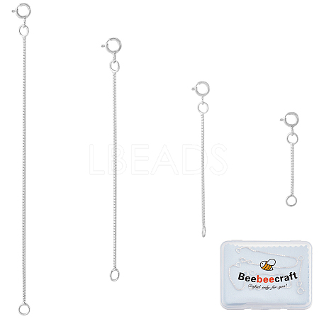 4Pcs 4 Style Rhodium Plated 925 Sterling Silver Box Chain Extender STER-BBC0007-17P-1