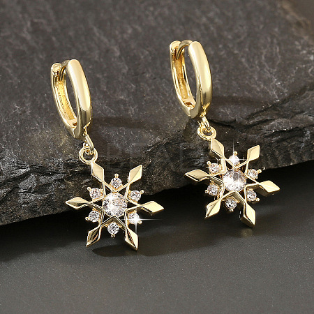 Brass Micro Pave Cubic Zirconia Snowflake Hoop Dangle Earrings for Women WGD9903-01-1