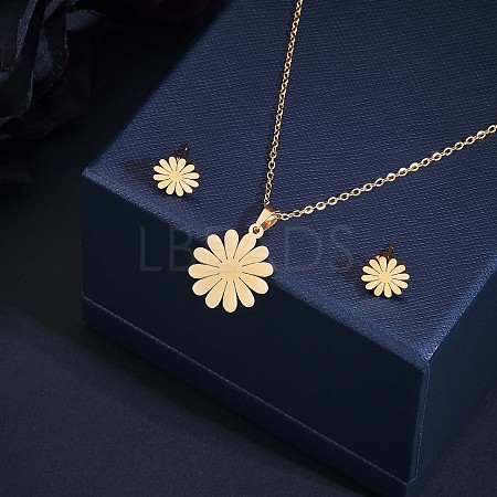 316 Surgical Stainless Steel Daisy Stud Earrings and Pendant Necklace JX377A-1