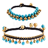 Bohemian Synthetic Turquoise & Brass Bell Tassel Braided Waxed Cord Anklets & Bracelets for Women SJEW-PH0001-30-1