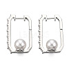 Clear Cubic Zirconia Rectangle with Plastic Pearl Hoop Earrings EJEW-N011-117P-2