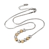 Duo Tone 304 Stainless Steel Micro Pave Clear Cubic Zirconia Beaded Pendant Flat Snake Chain Necklaces SA-CBAB122-01B-4