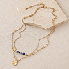 304 Stainless Steel Textured Coin Pendant Double Layer Necklaces VK6399-8-1