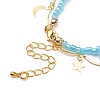 Brass Moon and Star Charms & Seed Flower Double Layer Multi-strand Bracelet for Women BJEW-JB08849-5
