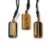 Natural Tiger Eye Rectangle Pendant Necklace with Nylon Cord for Women NJEW-C001-01B-02-1