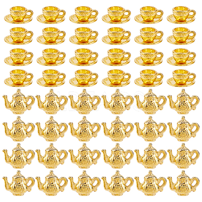 48Pcs 2 Styles Alloy Tea Pot & Coffee Cup Miniture Model AJEW-DC0001-81G-1