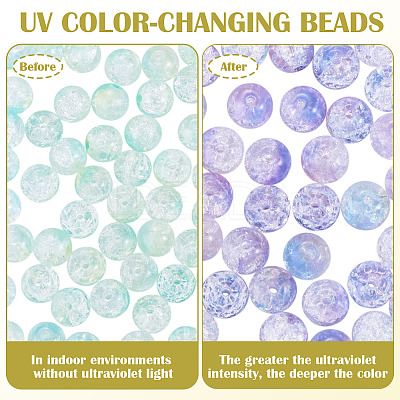 100Pcs Crackle Transparent Glass UV Reactive Beads GLAA-TA0004-28B-1