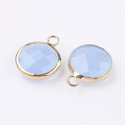 Golden Tone Brass Glass Flat Round Charms GLAA-M003-B-18G-1
