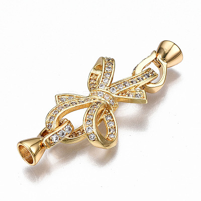 Brass Micro Pave Clear Cubic Zirconia Fold Over Clasps X-KK-T063-104G-NF-1