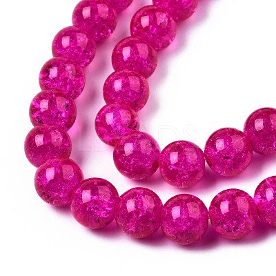1Strand Fuchsia Transparent Crackle Glass Round Beads Strands X-CCG-Q001-10mm-08-1