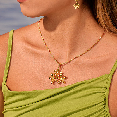 304 Stainless Steel 3D Flower Pendant Necklaces for Women WGDBDE2-01-1