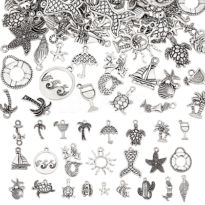 96Pcs 24 Style Ocean Theme Tibetan Style Alloy Pendants TIBEP-FG0001-13-1