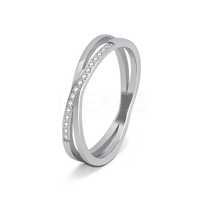 304 Stainless Steel Micro Pave Clear Cubic Zirconia Finger Rings for Women FS-WG1B662-06-1