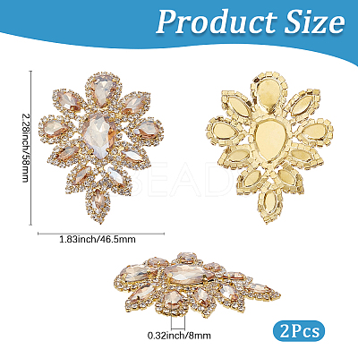 2Pcs Alloy Glass Rhinestone Cabochons FIND-CY0001-75-1