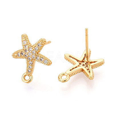Brass Micro Pave Cubic Zirconia Stud Earring Findings X-KK-N263-24B-G-1