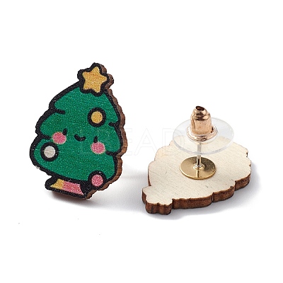 Christmas Printed Wooden Stud Earrings LS-EJEW-D046-03-1
