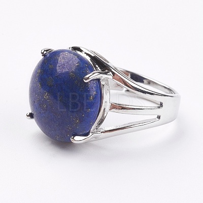 Adjustable Natural Lapis Lazuli Finger Rings RJEW-F075-01L-1