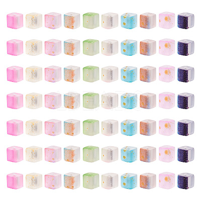 100Pcs 10 Colors Frosted Glass Beads with Golden Glitter Powder DGLA-TA0001-33-1