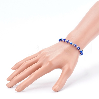 Handmade Round Evil Eye Lampwork Beaded Stretch Bracelets BJEW-JB05974-02-1