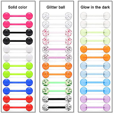 36Pcs Glow in the Dark Acrylic Straight Barbell Tongue Rings Set FS-WG0C136-01-1