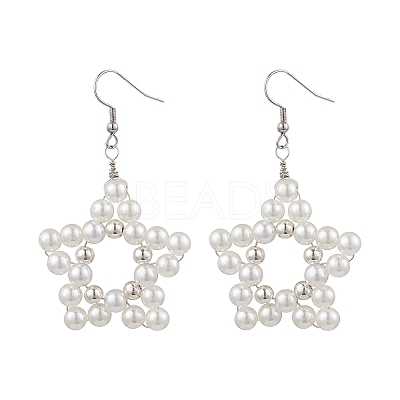 Star ABS Plastic Imitation Pearl Beaded Dangle Earrings EJEW-JE06329-1