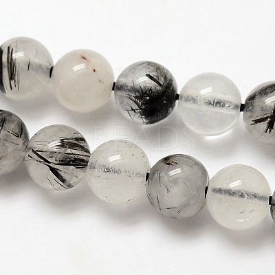 Natural Gemstone Black Rutilated Quartz Round Beads Strands G-E251-30-8mm-1