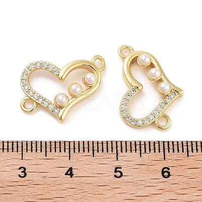 Rack Plating Brass Micro Pave Clear Cubic Zirconia Heart Connector Links KK-Z064-44G-1