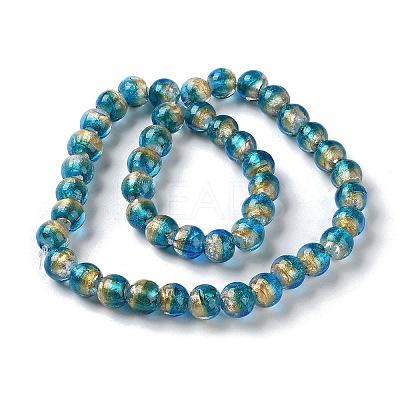 Handmade Gold Sand with Silver Foil Lampwork Beads Strand LAMP-Z007-04B-1